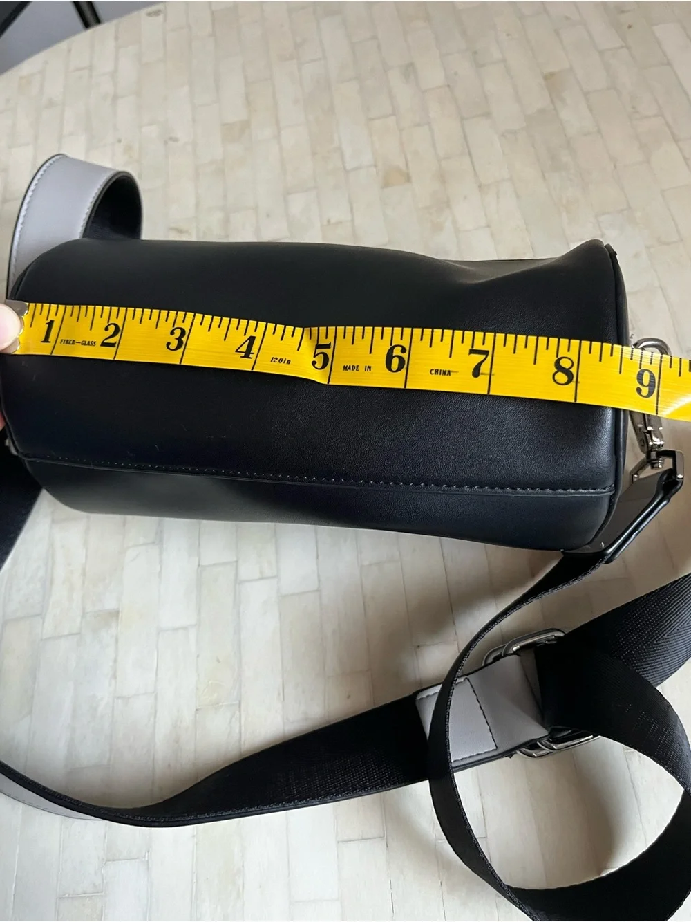 Upper West Side Barrel Bag Vegan Leather Adjustable/Removable Strap Black/Gray - Picture 13 of 16